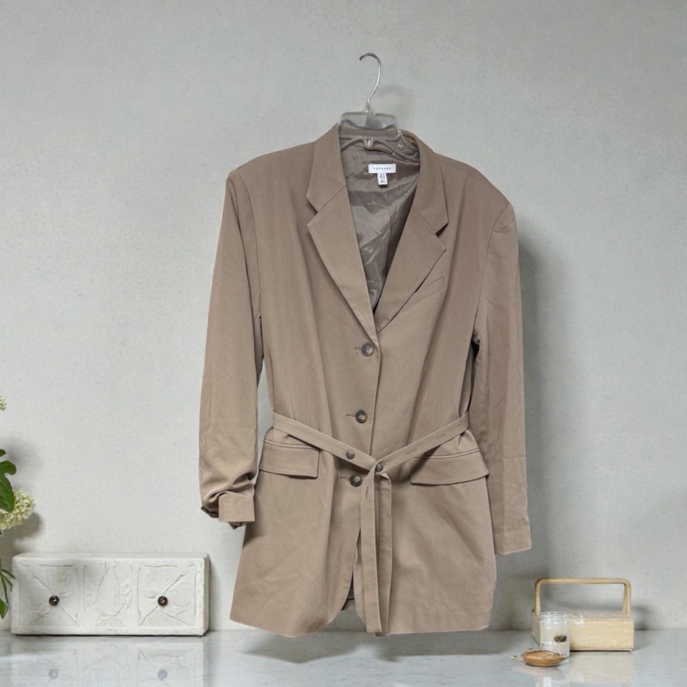 Topshop Women's Beige long Blazer cost with Belt size 12